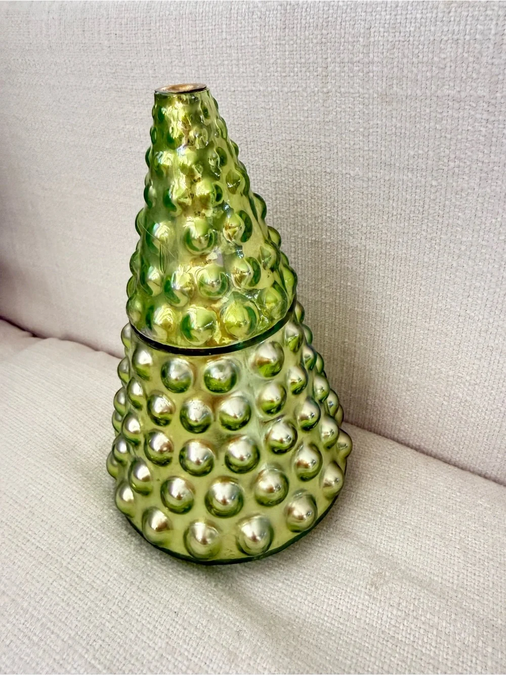 Anthropologie Green Iridescent Hobnail Glass Christmas Tree fragranced candle